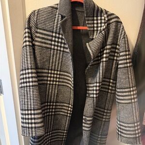 Men's Black & White Plaid Wool-Blend Coat